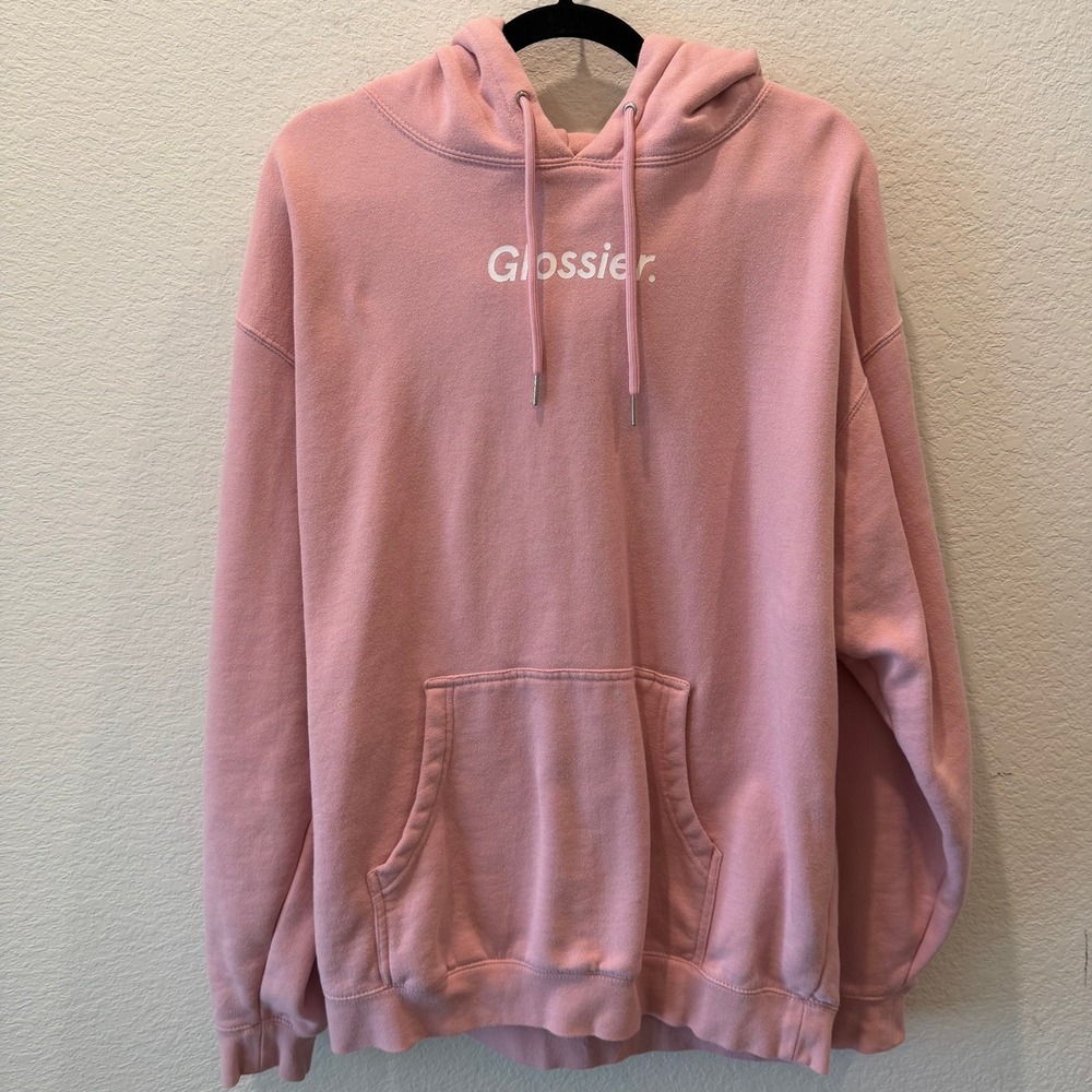 Glossier The Original Pink Hoodie Mauve Logo Sweatshirt Large